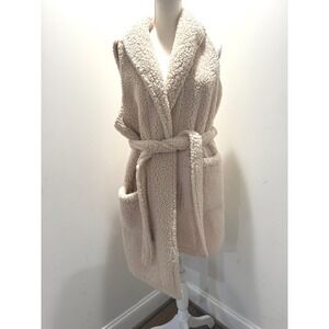 Bumblebella by Jill Martin Sherpa Long Vest Shawl Collar, Adjustable Tie Waist M
